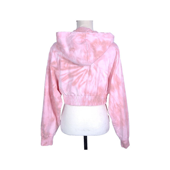 ASOS Hoodie US 4 Small Custom Pink Spiral Tie Dye Cropped Hippie Boho Festival - Picture 2 of 11